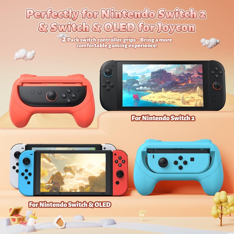 FASTSNAIL [Switch 1/2 Compatible] Grips for Nintendo Switch 2 (2025)/1&OLED for Joy-Con 2, Wear-Resistant & Anti-Slip Controller Grips Handle Kit, Switch 2 Joypad Holder Accessories (Orange,Blue) - Image 3